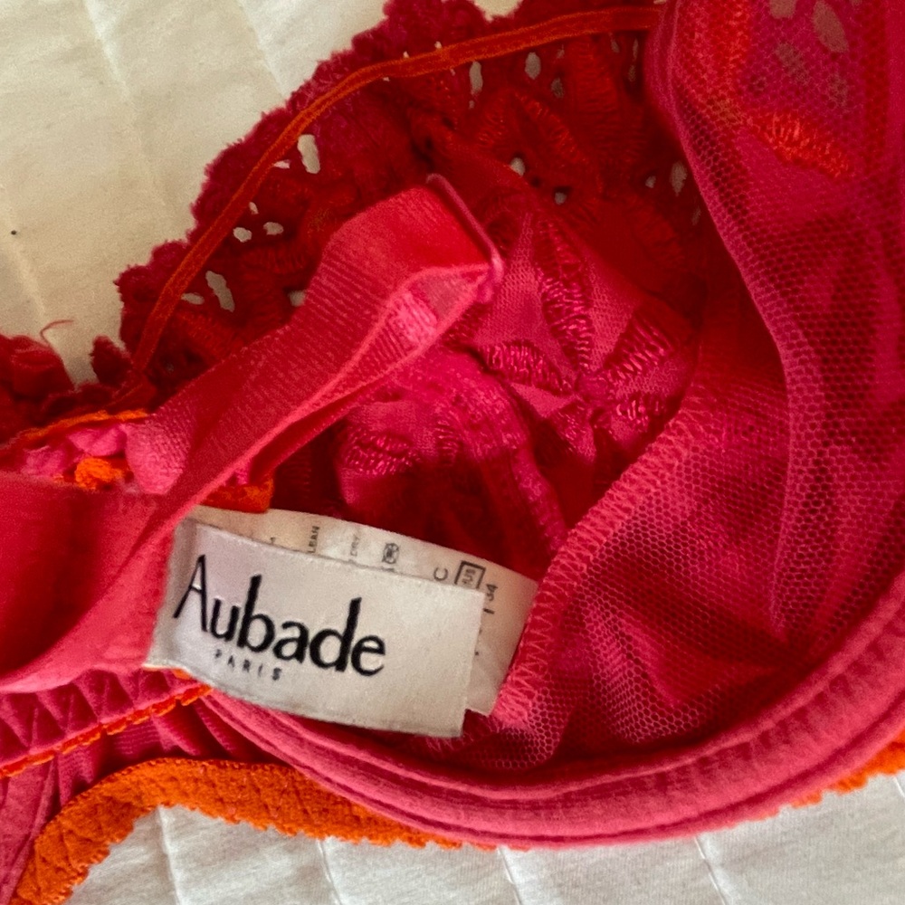 AUBADE Paris BAHIA Balconette SHOWGIRL Orange Underwire Demi Bra Sz 34C Lace - Picture 9 of 11